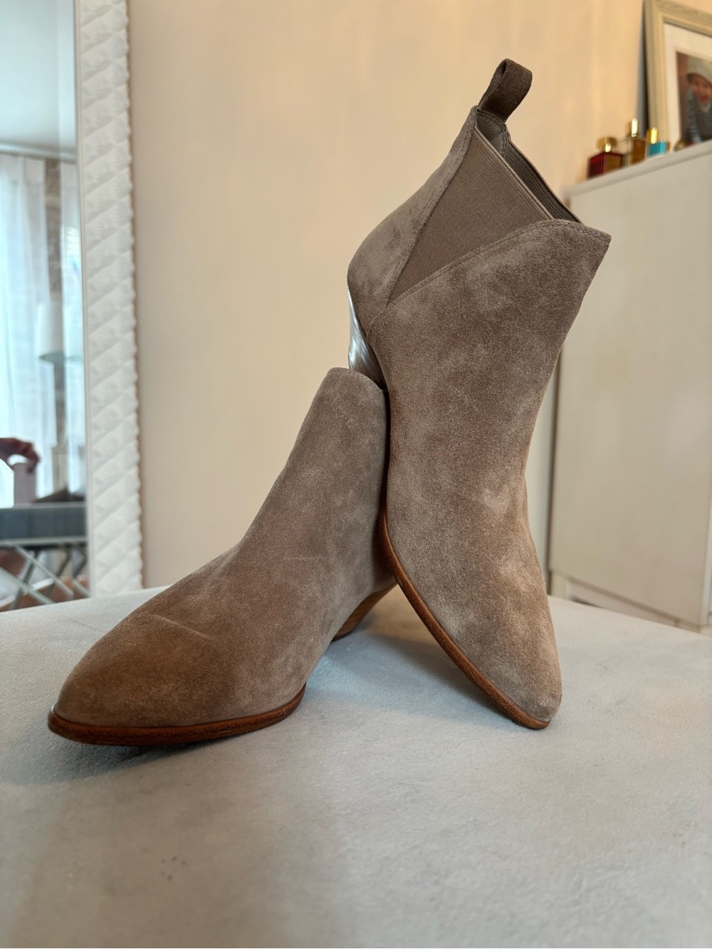 Diane Von Furstenberg Taupe Suede Chelsea Ankle Boots